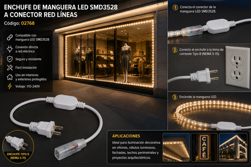 [02768] Enchufe de Manguera LED SMD3528 a Conector Red Líneas