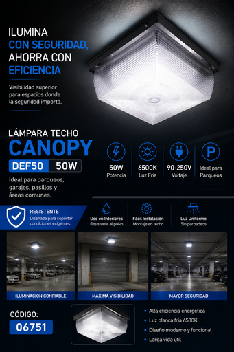 [06751] Lampara Techo Canopy DEF50 50W 6500K 90-250V Parqueo