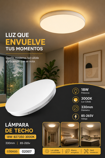 [02007] Lámpara de Techo 18W 3000k B27350 330mm 85-265v