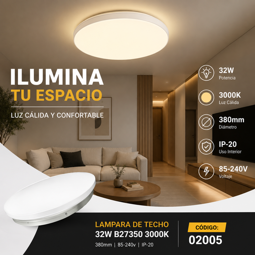 [02005] Lámpara de Techo 32w B27350 3000K 380mm 85-240v IP-20 ROOMLUX