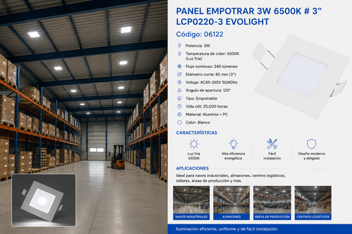 [06122] Panel Empotrable 3W 6500k # 3" LCP0220-3 EVOLIGHT