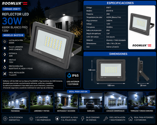 [05877] Reflector 30W 6500K 120V B437018 ROOMLUX