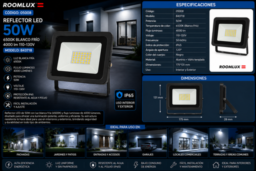 [05008] Reflector 50W 6500K B43718 110-130V ROOMLUX 175*131 4000 lm