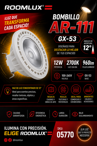 [05770] Bombillo 12w 2700k AR-111 GX-53 12º B41512 100-265V 960lm Roomlux