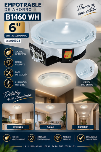 [04304] Empotrable de Ahorro 6″ B1460 WH Cristal Suspendido EVOLIGHT