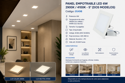 [05498] Panel Empotrable 6W 2900/4100K # 5"(Dos Modelo)