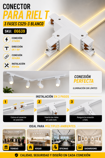 [06639] Conector para Riel T 3 Fases CS25-3 Blanco
