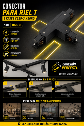[06638] Conector para Riel T 3 Fases CS25-3 Negro