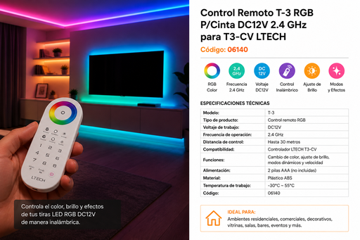 [06140] Control Remoto T-3 RGB P/Cinta DC12V 2.4 GH para T3-CV LTECH