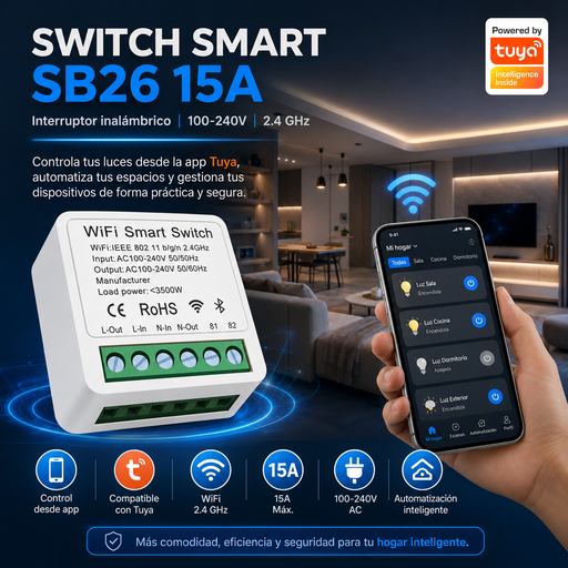 [00102] Switch Smart SB26 15A (Interruptor Inalámbrico) 100-240V 2.4 Ghz