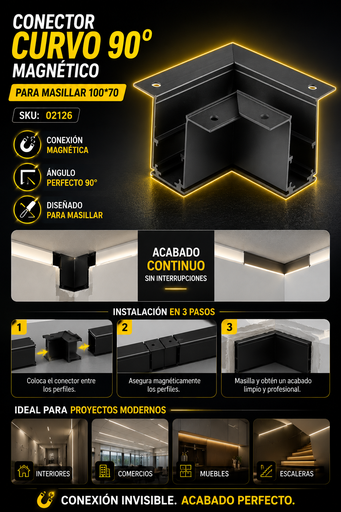 [02126] Conector CURVO 90º Magnético para Masillar 100*70