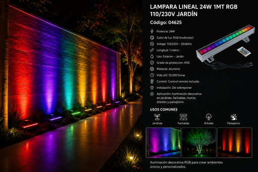[04625] Lampara Lineal 24W 1MT RGB 110/230V Jardín