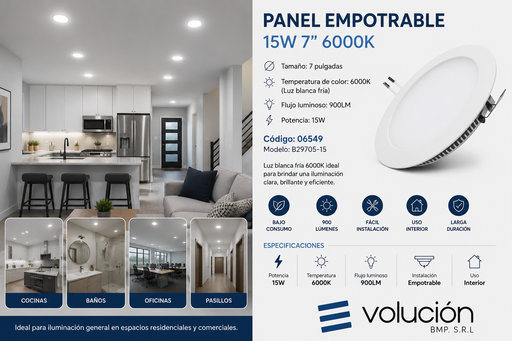 [06549] Panel Empotrable 15w 7" 6000K B29705-15 900LM ROOMLUX