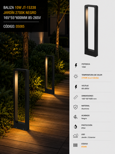 [05085] Baliza 10w JT-15338 Jardín 2700K Negro 165*55*600mm 85-265v