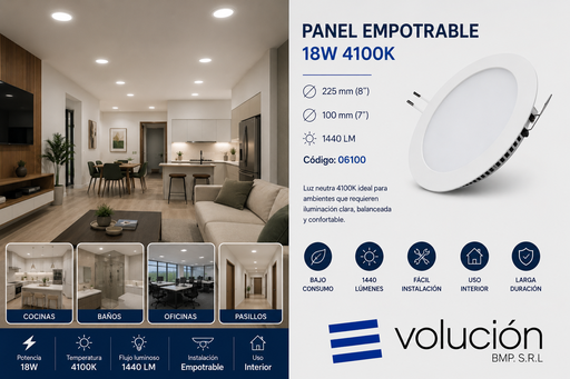 [06100] Panel Empotrable 18W 4100K 225mm (8¨) 100 mm (7¨) 1440 lm B29705 ROOMLUX