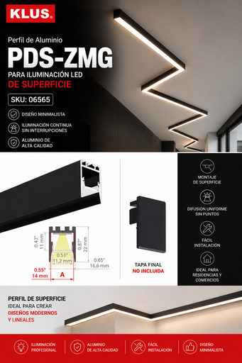 [06565] Perfil A01418A07_2 PDS-ZMG Negro KLUS Recesado