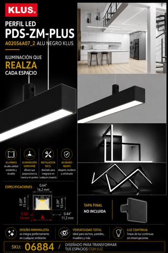 [06884] Perfil Aluminio A02056A07_2 PDS-ZM-PLUS ALU Negro KLUS