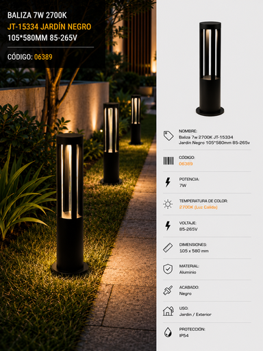 [06389] Baliza 7w 2700K JT-15334 JARDÍN NEGRO 105*580mm 85-265v