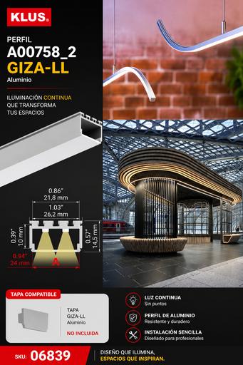 [06839] Perfil A00758_2 Gris GIZA-LL Aluminio KLUS