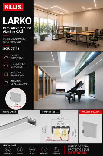 [05148] Perfil A05552_2 Gris LARKO Aluminio KLUS