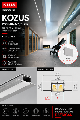 [07832] Perfil A07823_2 Gris KOZUS Aluminio KLUS