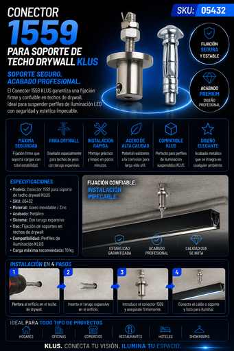 [05432] Conector 1559 PARA Soporte de Techo DRYWALL KLUS
