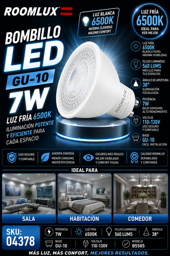 [04378] Bombillo 7W 6500k GU-10 B5585 38º 110-130V ROOMLUX