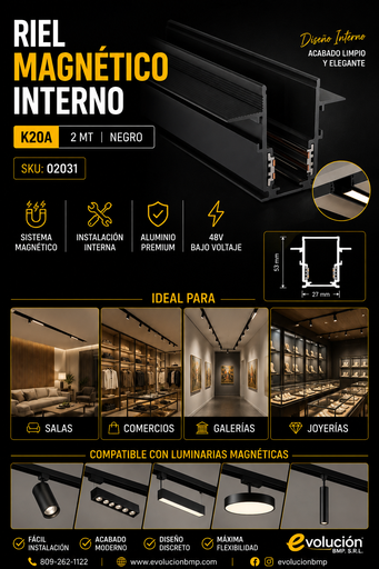 [02031] Riel Magnético Interno K20A 2 MT Negro