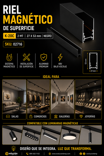 [02716] Riel Magnético de Superficie K-20C 2 MT X 27 X 53 K-20C Negro