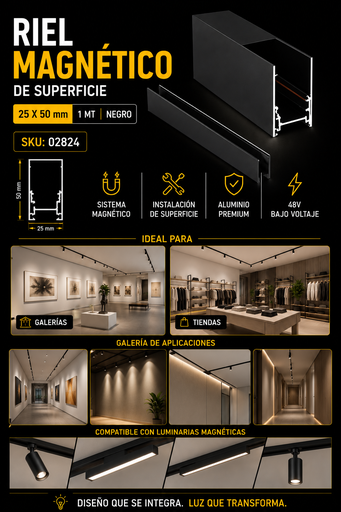 [02824] Riel Magnético de Superficie 25*50*1MTS Negro