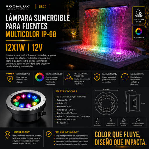 [05872] Lampara para fuentes  MULTICOLOR IP-68 12X1W 12V